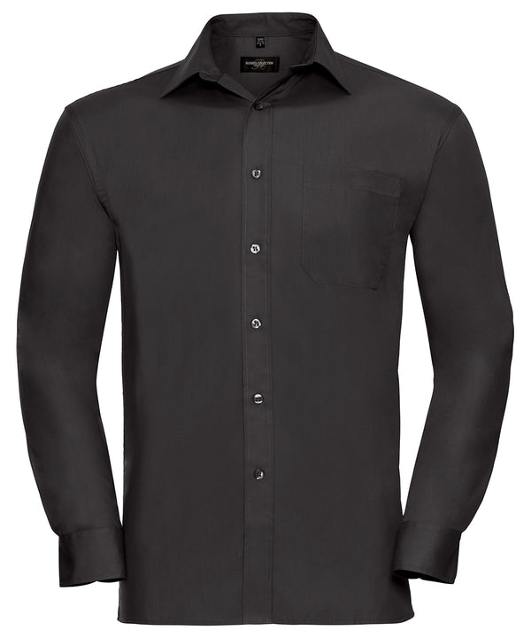 Russell Athletic Long Sleeve Pure Cotton Easycare Poplin Shirt - Black