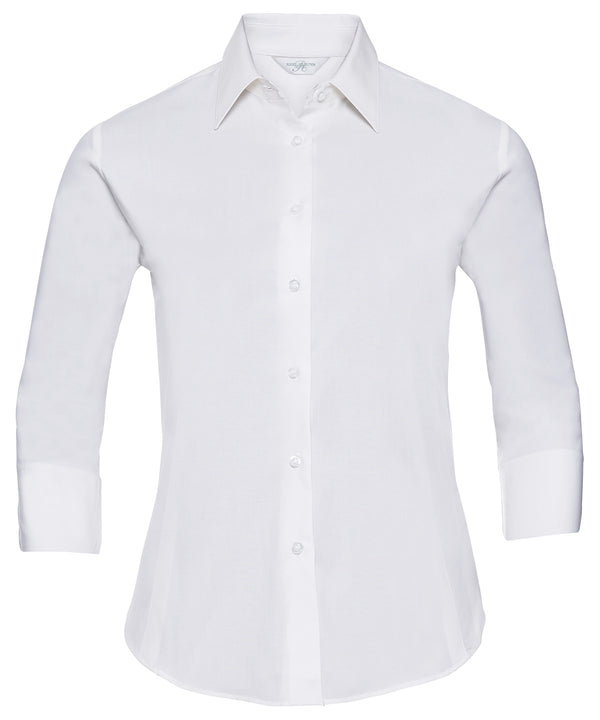 Russell Athletic Women's ¾ Sleeve Easycare Fitted Shirt - White