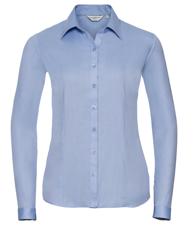 Russell Athletic Women's Long Sleeve Herringbone Shirt - Light Blue