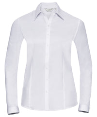 Russell Athletic Women's Long Sleeve Herringbone Shirt - White