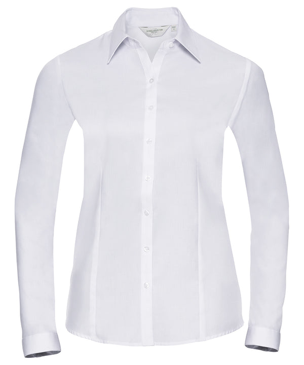 Russell Athletic Women's Long Sleeve Herringbone Shirt - White