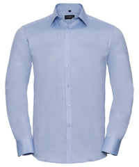 Russell Athletic Long Sleeve Herringbone Shirt - Light Blue