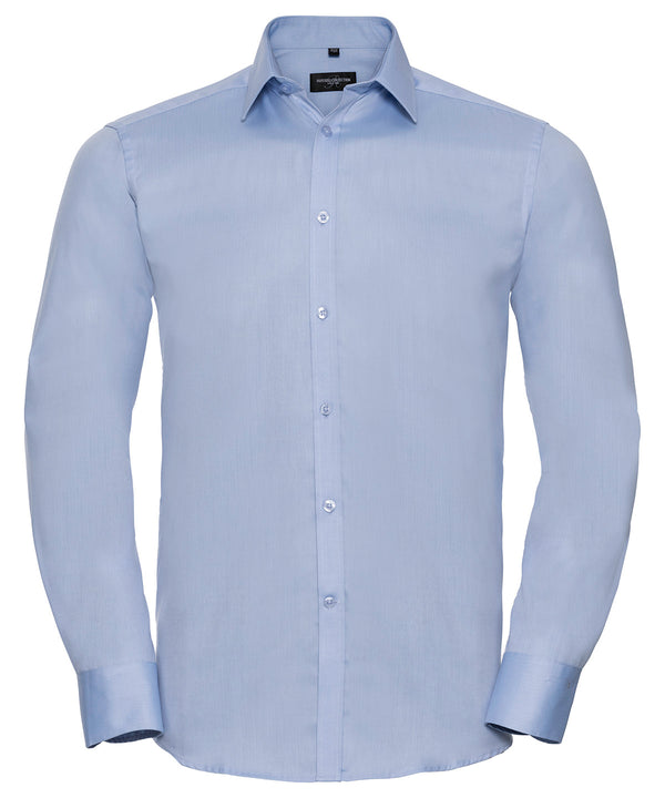 Russell Athletic Long Sleeve Herringbone Shirt - Light Blue