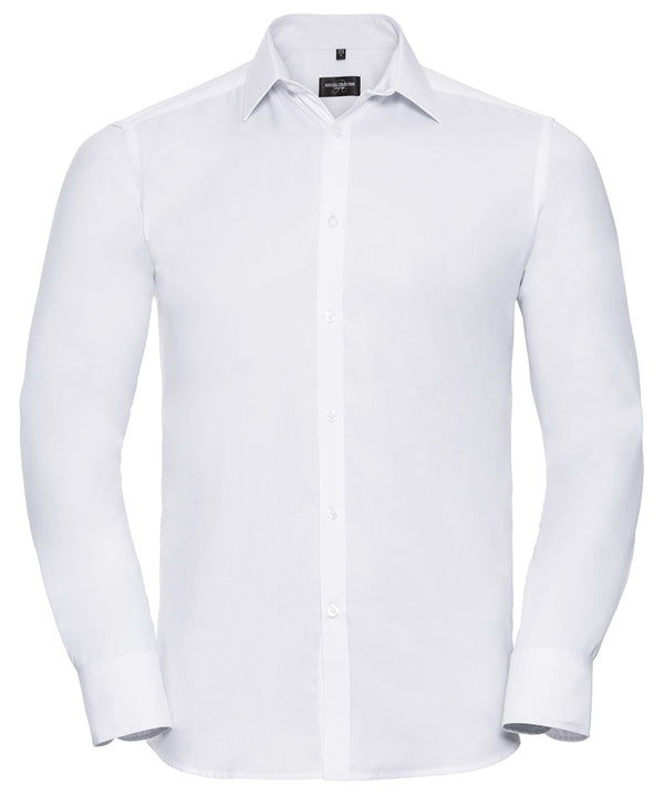 Russell Athletic Long Sleeve Herringbone Shirt - White