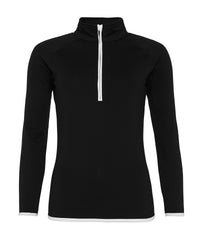 AWDis Women's Cool ½ Zip Sweatshirt - Jet Black/Arctic White