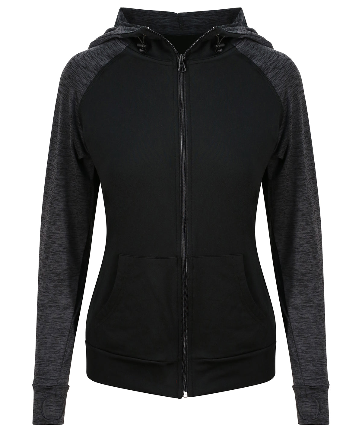 AWDis Women's Cool Contrast Zoodie - Black/Black Slate Melange