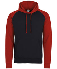 AWDis Baseball Hoodie - Jet Black/Fire Red