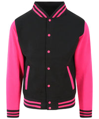AWDis Varsity Jacket - Jet Black/Hot Pink