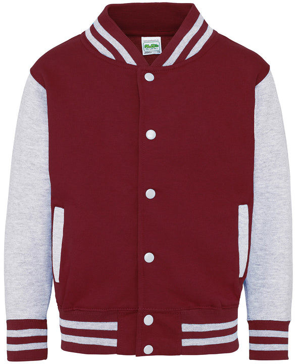 AWDis Kids Varsity Jacket - Burgundy/Heather Grey