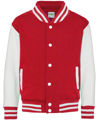 AWDis Kids Varsity Jacket - Fire Red/White