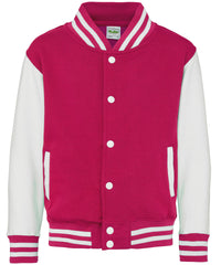 AWDis Kids Varsity Jacket - Hot Pink/White