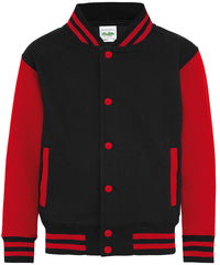 AWDis Kids Varsity Jacket - Jet Black/Fire Red