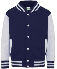 AWDis Kids Varsity Jacket - Oxford Navy/Heather  Grey