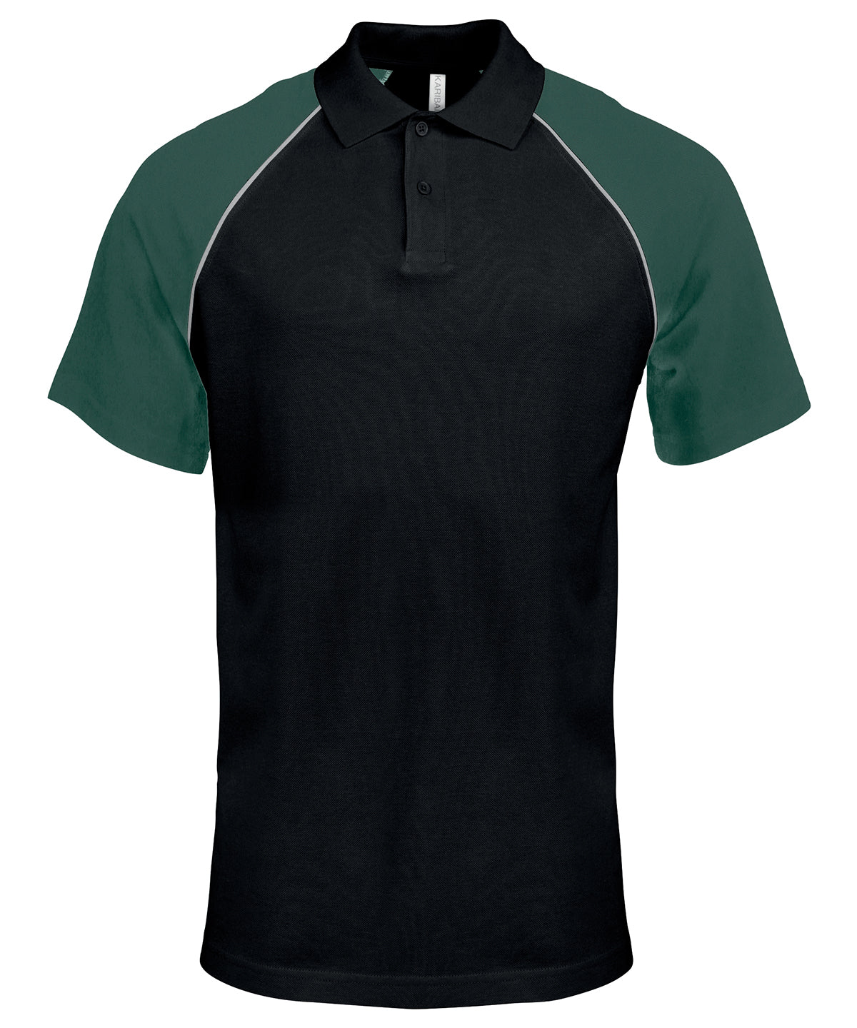 Kariban Polo Baseball Contrast Polo Shirt - Black/Light Grey/Green