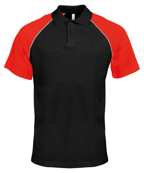 Kariban Polo Baseball Contrast Polo Shirt - Black/Light Grey/Red