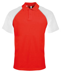 Kariban Polo Baseball Contrast Polo Shirt - Red/Light Grey/White