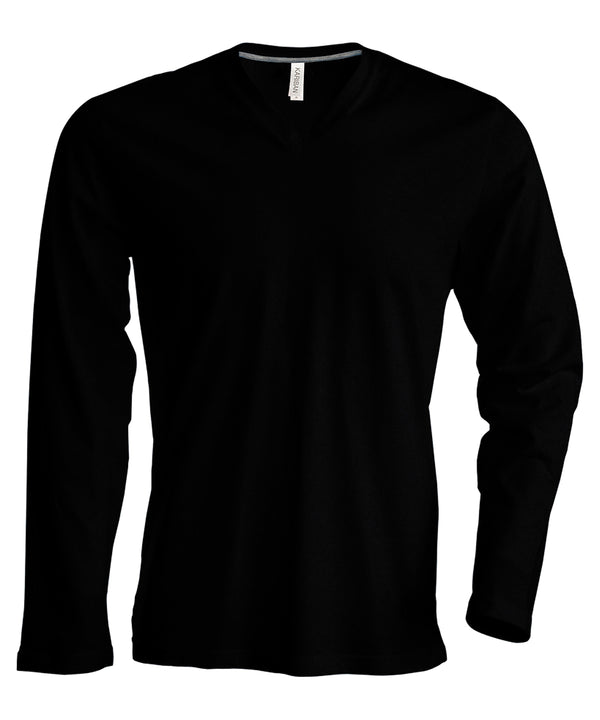 Kariban Men's Long-sleeved V-neck T-shirt - Black