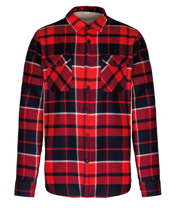 Kariban Sherpa-lined Checked Shirt Jacket - Red/Navy