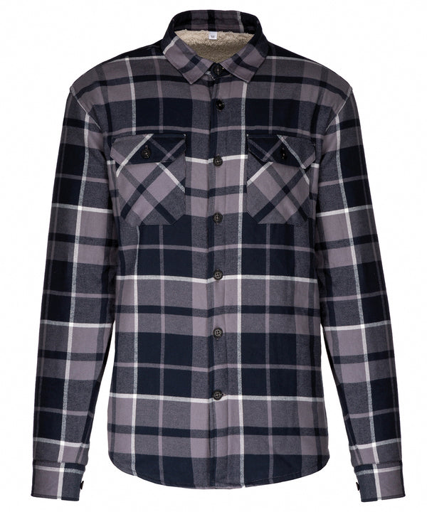 Kariban Sherpa-lined Checked Shirt Jacket - Storm Grey/Navy