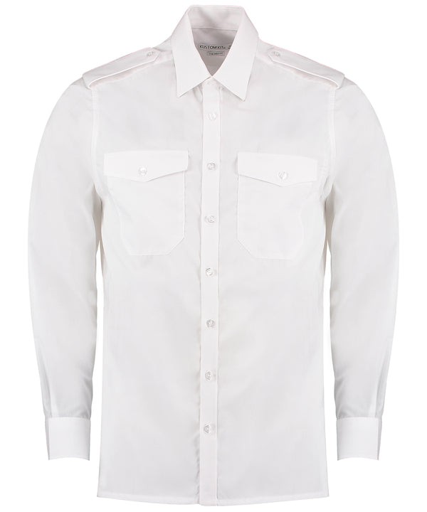 Kustom Kit Pilot Shirt Long Sleeved - White