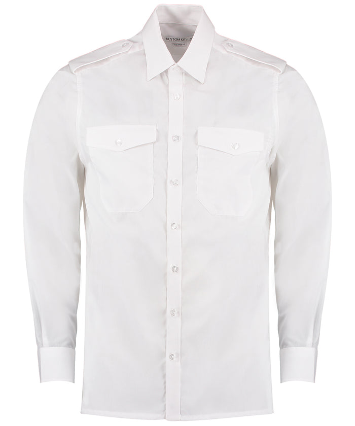 Kustom Kit Pilot Shirt Long Sleeved - White