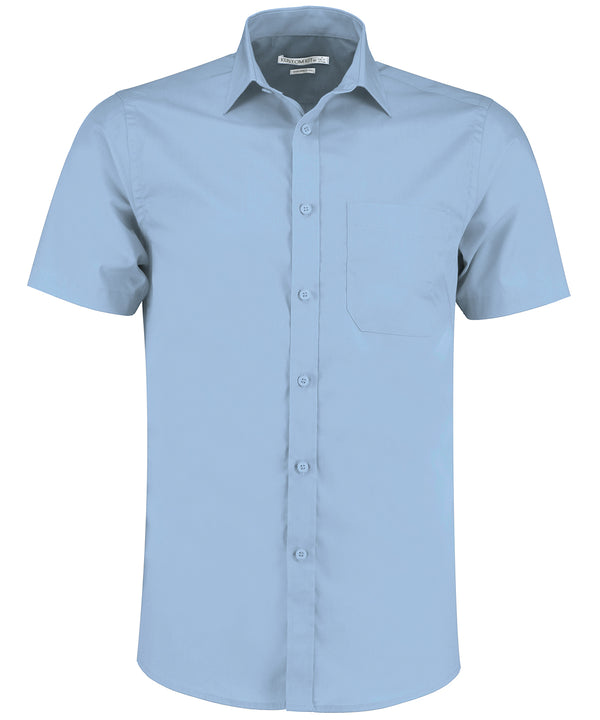 Kustom Kit Poplin Shirt Short-sleeved (tailored Fit) - Light Blue