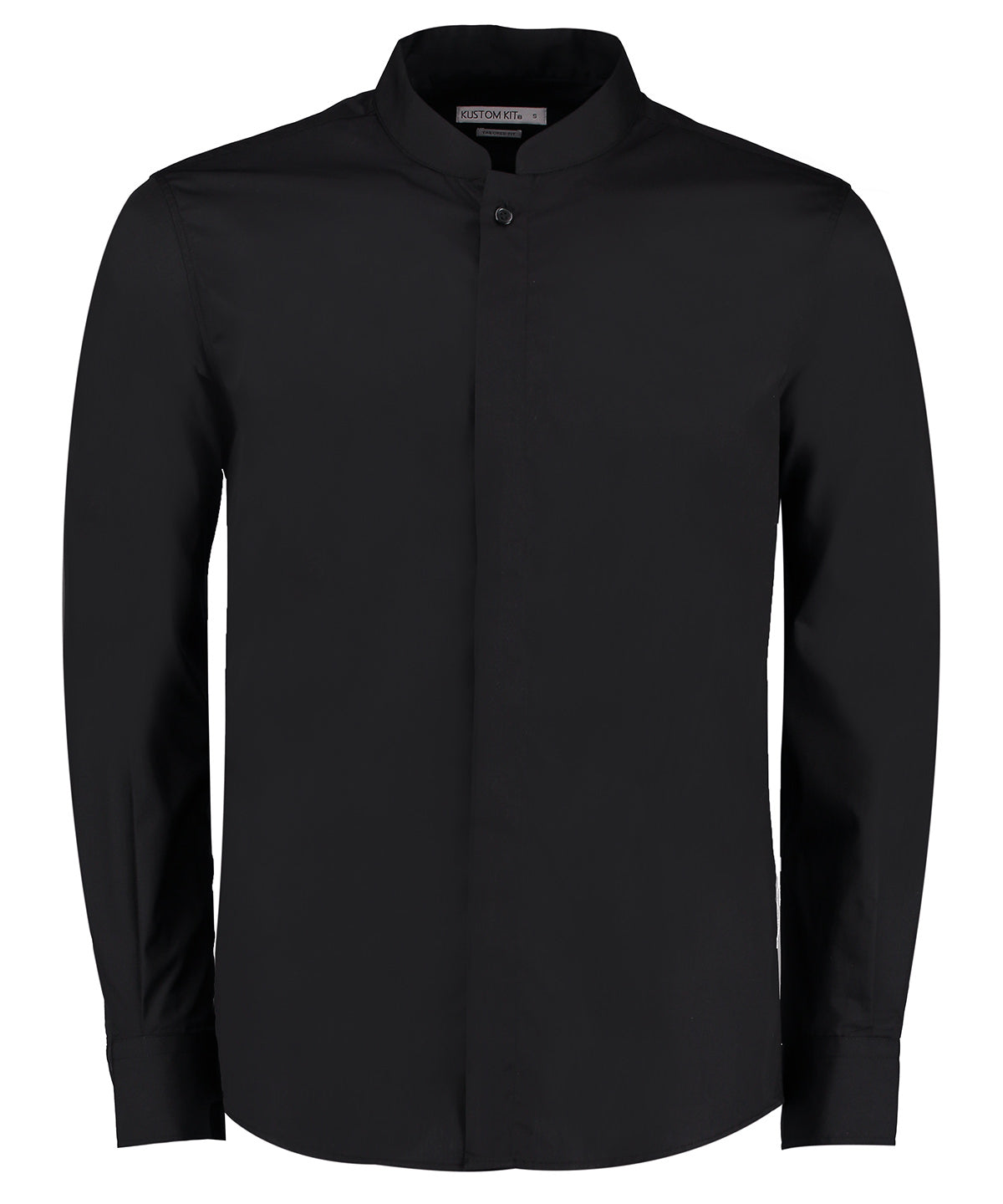 Kustom Kit Mandarin Collar Shirt Long-sleeved (tailored Fit) - Black