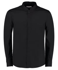 Kustom Kit Mandarin Collar Shirt Long-sleeved (tailored Fit) - Black