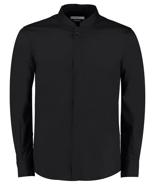 Kustom Kit Mandarin Collar Shirt Long-sleeved (tailored Fit) - Black