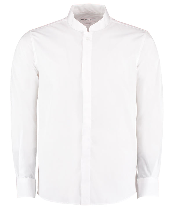 Kustom Kit Mandarin Collar Shirt Long-sleeved (tailored Fit) - White
