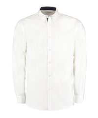 Kustom Kit Contrast Premium Oxford Shirt (button-down Collar) Long-sleeved (tailored Fit) - White/Navy