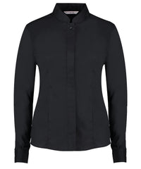 Kustom Kit Women's Mandarin Collar Shirt Long-sleeved (tailored Fit) - Black