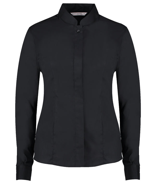 Kustom Kit Women's Mandarin Collar Shirt Long-sleeved (tailored Fit) - Black