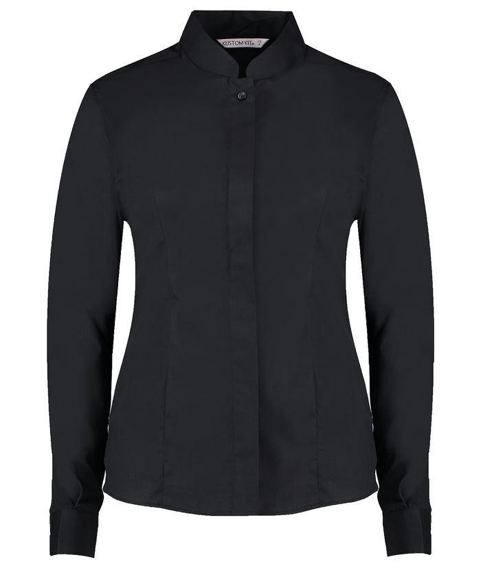 Kustom Kit Women's Mandarin Collar Shirt Long-sleeved (tailored Fit) - Black