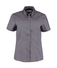 Kustom Kit Women's Corporate Oxford Blouse Short-sleeved (tailored Fit) - Charcoal