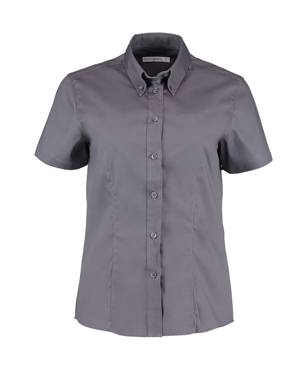 Kustom Kit Women's Corporate Oxford Blouse Short-sleeved (tailored Fit) - Charcoal