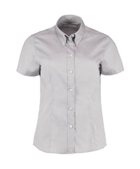 Kustom Kit Women's Corporate Oxford Blouse Short-sleeved (tailored Fit) - Silver Grey
