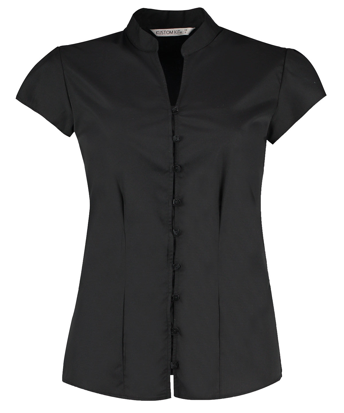 Kustom Kit Women's Continental Blouse Mandarin Collar Cap Sleeve (tailored Fit) - Black