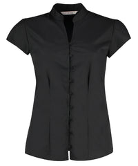 Kustom Kit Women's Continental Blouse Mandarin Collar Cap Sleeve (tailored Fit) - Black