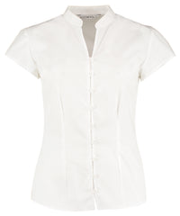 Kustom Kit Women's Continental Blouse Mandarin Collar Cap Sleeve (tailored Fit) - White