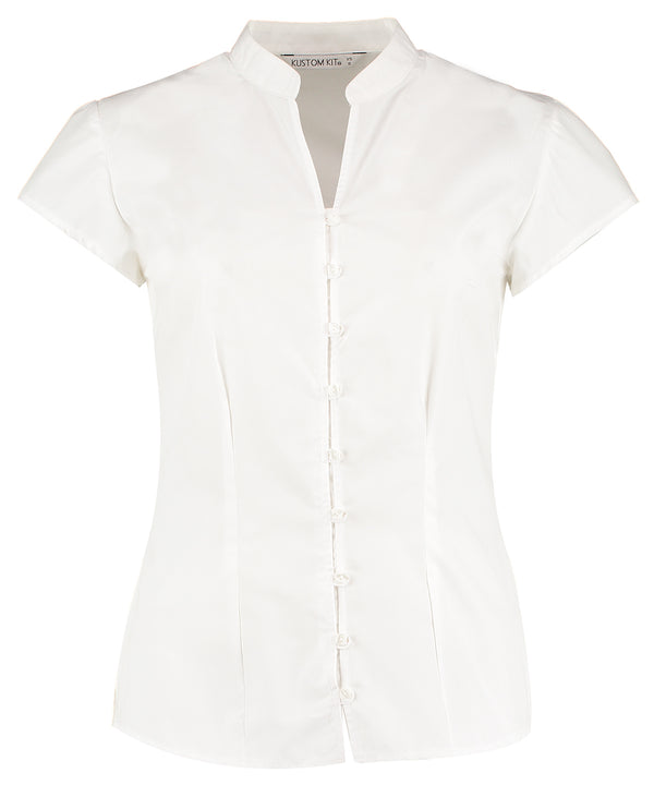 Kustom Kit Women's Continental Blouse Mandarin Collar Cap Sleeve (tailored Fit) - White