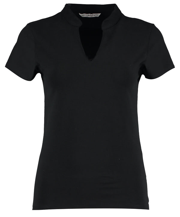Kustom Kit Women's Corporate Short-sleeved Top V-neck Mandarin Collar (regular Fit) - Black