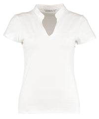 Kustom Kit Women's Corporate Short-sleeved Top V-neck Mandarin Collar (regular Fit) - White