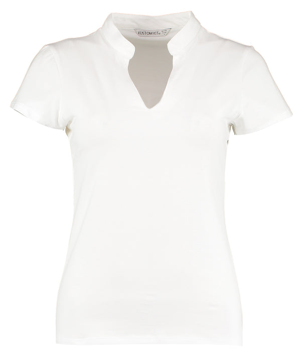 Kustom Kit Women's Corporate Short-sleeved Top V-neck Mandarin Collar (regular Fit) - White