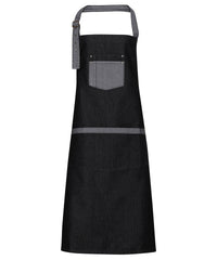 Premier Domain Contrast Denim Bib Apron - Black Denim
