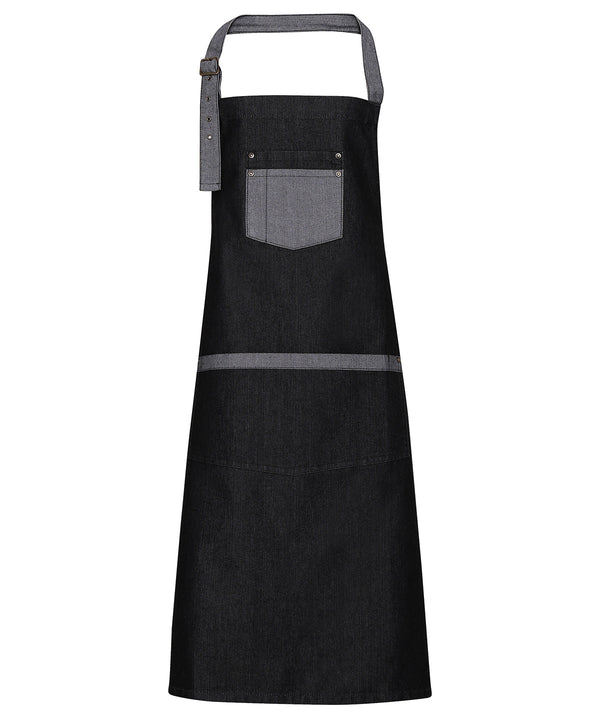 Premier Domain Contrast Denim Bib Apron - Black Denim