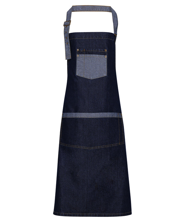 Premier Domain Contrast Denim Bib Apron - Indigo Denim