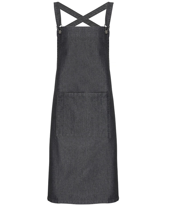 Premier Cross Back 'barista' Bib Apron - Black Denim