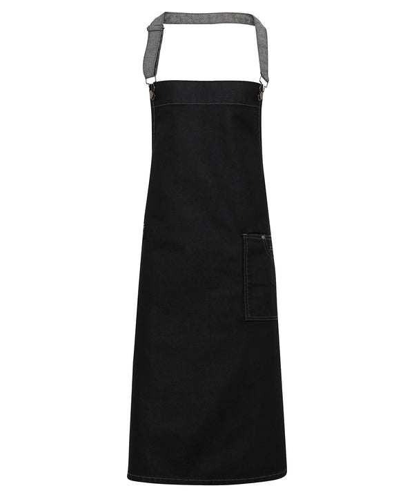 Premier District Waxed-look Denim Bib Apron - Black Denim