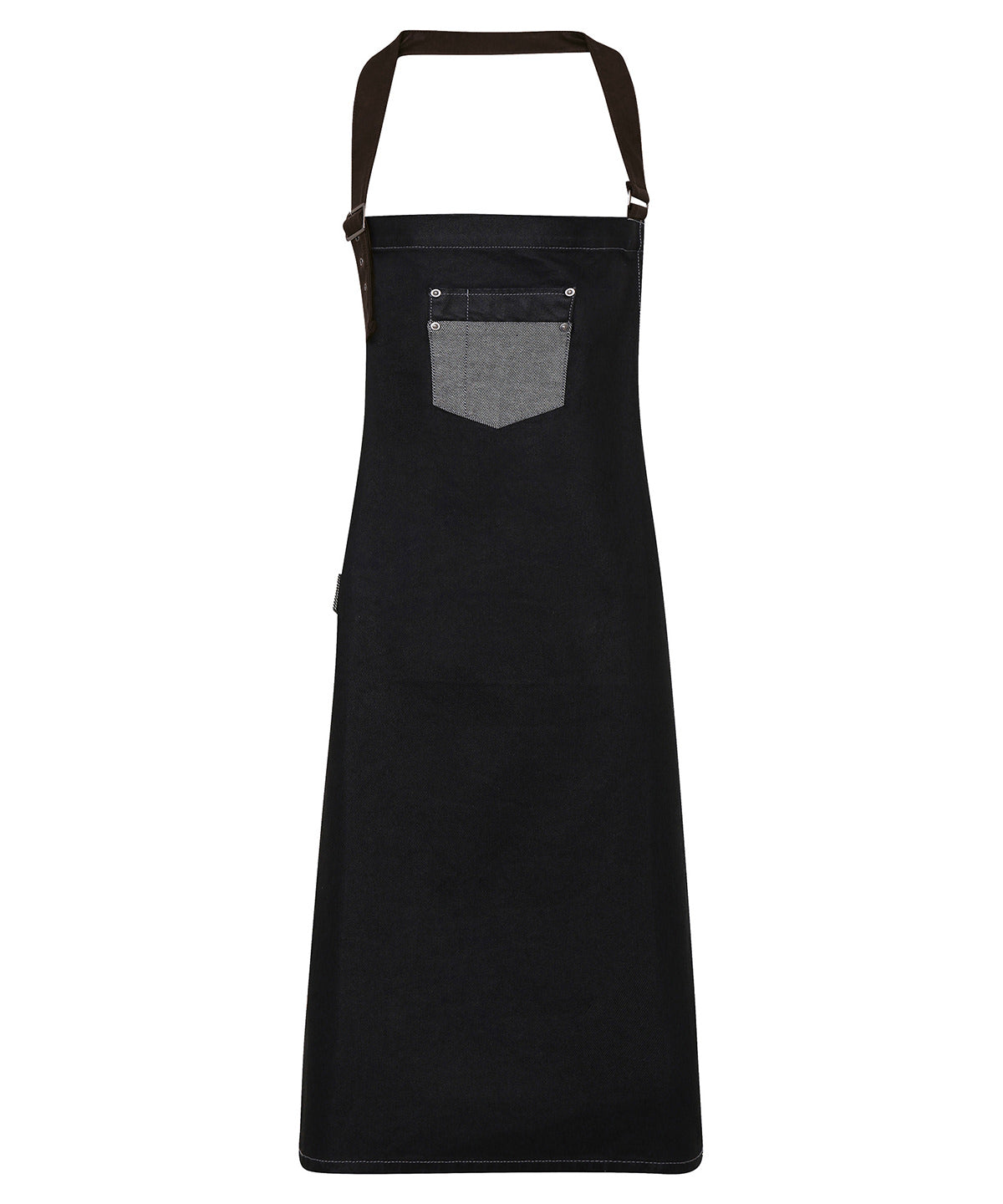 Premier Division Waxed-look Denim Bib Apron with Faux Leather - Black Denim